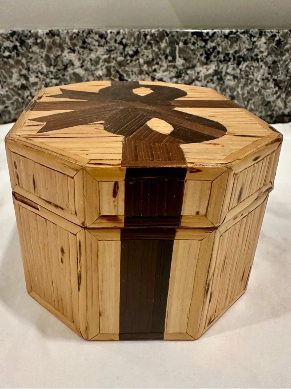Vintage Handcrafted Bamboo Marquetry Trinket Box